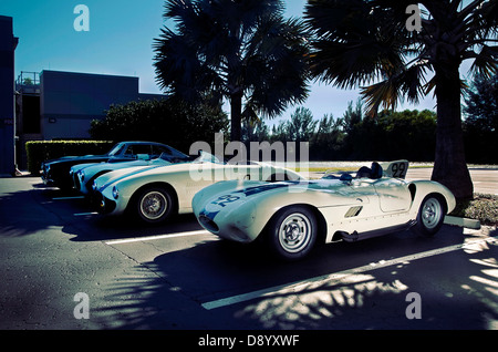 Gruppe von drei Cunningham Sport Rennwagen. C-4R Corvette C5-R C-6R geparkt in Florida USA Stockfoto