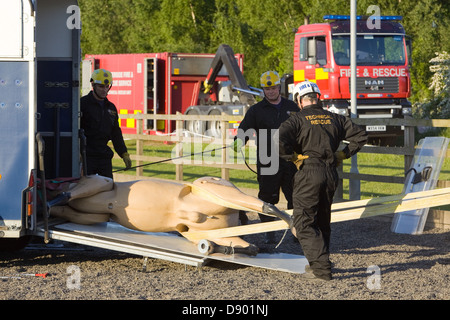 Humberside Fire und Rettungsdienst während einer Übung ein Pferd von einem Anhänger zu retten Stockfoto