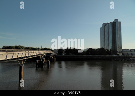 Fluss Clyde Sehenswürdigkeiten, BBC, Auditorium, Glocken Brücke, SECC, Gürteltier, Science Centre, Stockfoto