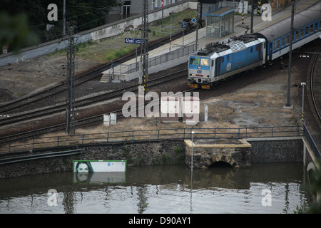 Usti Nad Labem in Tschechien Überschwemmungen mit der Elbe (Labe) nach Tagen von heftigen Regenfällen am 5. Juni 2013. Stockfoto