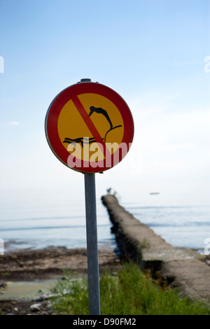 Kein Tauchen Schild, Öland, Schweden. Stockfoto