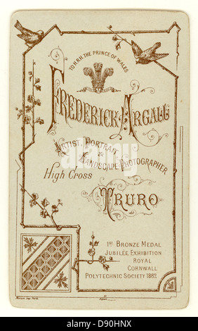 Umkehren der eine Carte de Visite (Visitenkarte) aus Studios von Frederick Argall, Truro, Cornwall, Großbritannien ca. 1890 Stockfoto