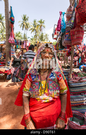 Anjuna war Beginn der Hippie Trail nach Goa in den sechziger Jahren. Stockfoto