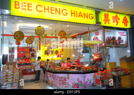 Singapore Kallang Road, Lavendelstation, Essen, hanzi, Charakter, Chinesisch, Bee Cheng Hiang, Bakkwa, Rougan, Schweinefleisch ruckartig, Sing130201034 Stockfoto