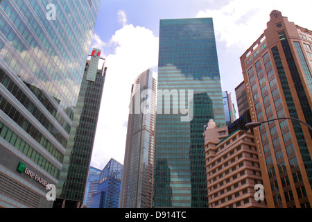 Singapore Raffles Place, zentrales Business, Finanzviertel, Wolkenkratzer, Gebäude, Innenstadt, Skyline, One Raffles Quay North Tower, One Finlayson Green, NTU Stockfoto