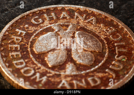 alten ghanaischen Münze, Ghana, in Studioumgebung Stockfoto