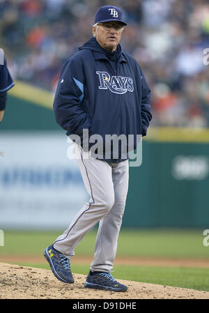 4. Juni 2013 - Detroit, Michigan, Vereinigte Staaten von Amerika - 4. Juni 2013: Tampa Bay Rays Manager Joe Maddon (70) bei MLB Spielaktion zwischen den Tampa Bay Rays und die Detroit Tigers im Comerica Park in Detroit, Michigan. Die Tiger besiegte die Strahlen 10-1. Stockfoto