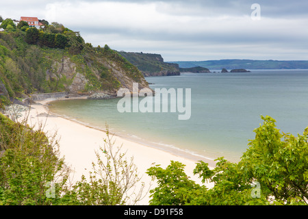 Tenby Wales Nordstrand dieser historischen walisischen Stadt auf der Westseite der Carmarthen Bay mit herrlichen Stränden und Geschichte Stockfoto