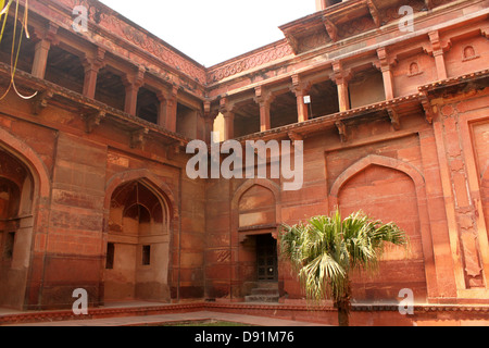 Agra Fort im Inneren Schnitzereien UNESCO World Heritage Site Agra, Uttar Pradesh, Indien Stockfoto