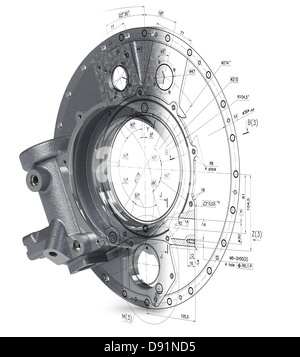 3D-Modell des industriellen Metall-Produkte auf einem weißen Hintergrund mit Schatten. Chrom-Textur, Clipping-Pfad. Stockfoto