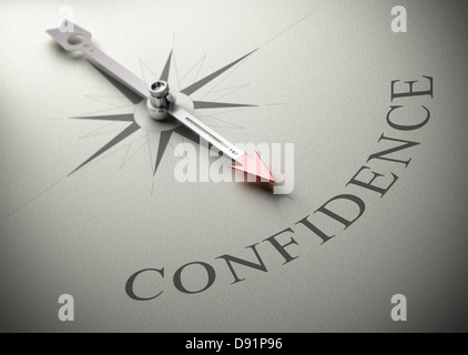Nadel eines Kompasses zeigt das Wort vertrauen, 3D-Rendering, Konzept Bild für Selbstvertrauen Stockfoto