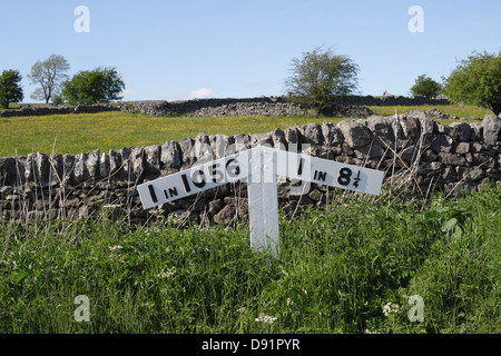 Middleton Top Gradientenmarkierungsschild auf der jetzt nicht mehr verwendeten Cromford- und High Peak-Eisenbahn, Derbyshire England, jetzt eine Besucherattraktion Stockfoto