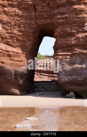 Dawlish Warren Langstone Rock bei Ebbe am Strand in Devon England Stockfoto