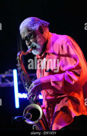 Amerikanische jazz-Saxophon Spieler Sonny Rollins Durchführung während Stockholm Jazz Festival Stockfoto