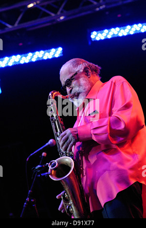 Amerikanische jazz-Saxophon Spieler Sonny Rollins Durchführung während Stockholm Jazz Festival Stockfoto