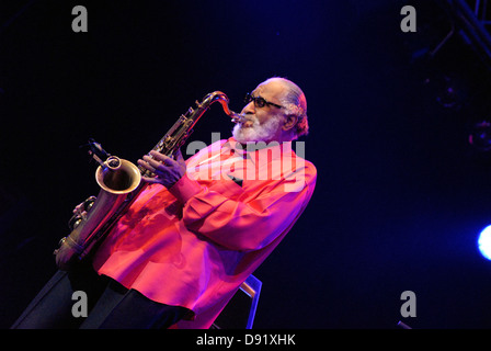 Amerikanische jazz-Saxophon Spieler Sonny Rollins Durchführung während Stockholm Jazz Festival Stockfoto