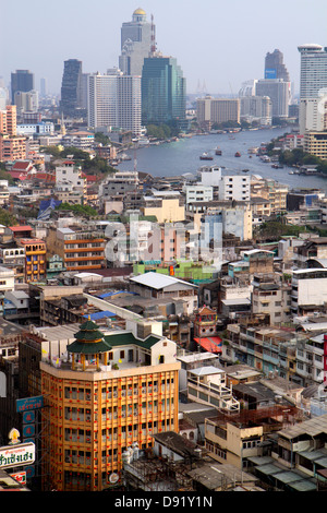 Bangkok Thailand, Thai, Samphanthawong, Chinatown, Luftaufnahme von oben, Aussicht, Gebäude, Stadt, Skyline Stadtbild, Wolkenkratzer, Chao Phraya Riv Stockfoto