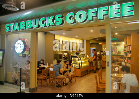 Bangkok Thailand, Thai, Pathum Wan, Rama 1 Road, MBK Center, Zentrum, Komplex, Einkaufszentrum, Café, Starbucks Coffee, Barista, Café, Vorderseite, Eingang, Gäste, Thai130214031 Stockfoto