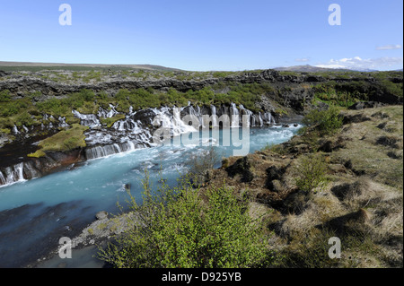 Wasserfall Hraunfossar, Hvita Fluss, West Island, Island Stockfoto