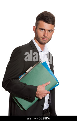 Gut aussehend Geschäftsmann mit Designer Stoppeln mit Datei-Ordner Stockfoto