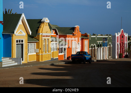 Bunte deutsche Kolonialarchitektur, Lüderitz, Namibia, Afrika Stockfoto