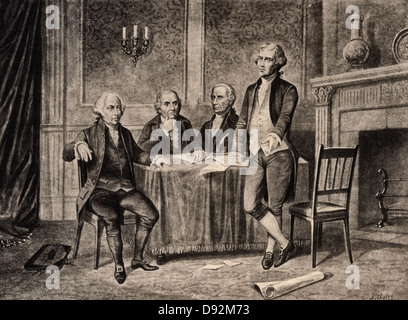 Staats-und Regierungschefs der kontinentale Kongreß, USA, ca. 1776 - Morris, Hamilton, John Adams, Jefferson Stockfoto