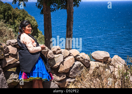 Leben-Szene von peruanischen Bauern der Taquile Insel in der Nähe der Stadt Puno Stockfoto