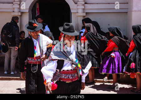 Die Wahl des Präsidenten der Taquile Insel in der Nähe der Stadt Puno Stockfoto