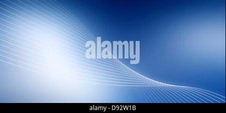 Eine Gruppe von leuchtenden weißen Linien, die über einen blauen Hintergrund bewegen Stockfoto