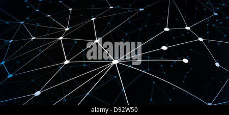 Ein Netz von Punkte durch Linien auf einem schwarzen Hintergrund verbunden Stockfoto