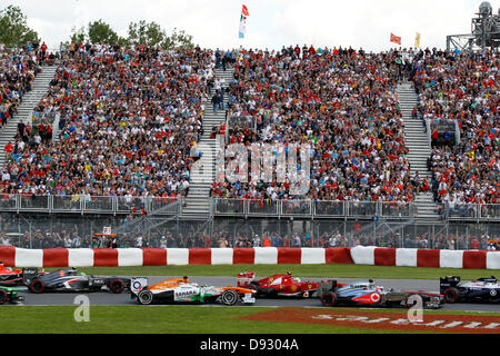 Montreal, Kanada. 9. Juni 2013. Motorsport: FIA Formula One World Championship 2013, Grand Prix von Kanada, #12 Esteban Gutierrez (MEX, Sauber F1 Team), #14 Paul di Resta (GBR, Sahara Force India F1 Team), #4 Felipe Massa (BRA, Scuderia Ferrari), #6 Sergio Perez (MEX, Vodafone McLaren Mercedes), Credit: Dpa picture-Alliance/Alamy Live News Stockfoto