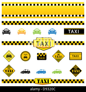 Satz von Taxi-Icons, Schilder und Etiketten, gerasterte Vektor-illustration Stockfoto