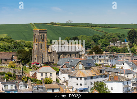 Salcombe, Devon, England. Salcombe Stadtzentrum, Zentrum und Kirche der Heiligen Dreifaltigkeit. Stockfoto