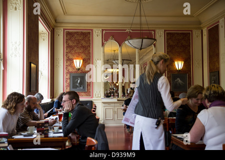 Gäste im berühmten Cafe Louvre wo Kafka ein regelmäßiger, Prag, Tschechische Republik war Stockfoto