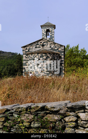 Église de San Michele de Murato, erbaut im 12. Jahrhundert, Nebbio Region Le Haut-Nebbio, Haute-Corse, Korsika, Frankreich Stockfoto