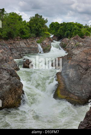 Li Phi Wasserfall, Don Khong Insel, Laos Stockfoto