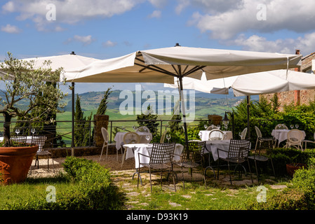 Blick vom Restaurant in Pienza Stockfoto