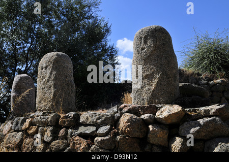 Menhire Nr. VIII, XI und VII (v.l.), Filitosa, Korsika, Frankreich Stockfoto