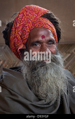 Porträt eines heiligen Mannes auf der Kumbh Mela 2013 in Allahabad, Indien Stockfoto