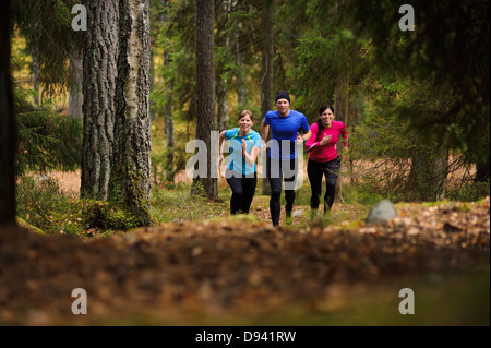 Junge Menschen Joggen im Wald Stockfoto