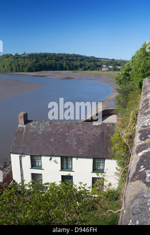 Dylan Thomas Boathouse und Taf Mündung Laugharne Carmarthenshire South West Wales UK Stockfoto