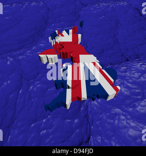 Britische Karte Flagge in abstrakte Ozean Abbildung Stockfoto