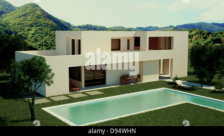 Aussenansicht Haus - 3d Renderer Abbildung Stockfoto
