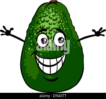 Cartoon-Illustration der lustige Avocado Frucht essen Comic-Figur Stockfoto