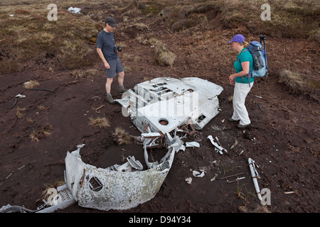 Flugzeug Wrack aus einen Gloster Meteor-Strahl, der auf Klopfen in den North Pennines fiel am 24. März 1954 stürzte Stockfoto