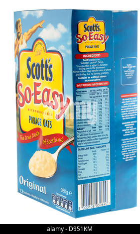 12 Beutel von Scotts SO einfach mikrowellengeeignet original Porage Hafer Inhaltsstoffe und Nährwertangaben Stockfoto