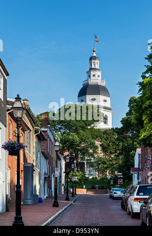 Blick auf das State Capitol Gebäude von Francis Street, Annapolis, Maryland, USA Stockfoto