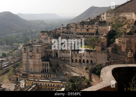 Panoramablick von Bundi Palast von oben, Bundi, Rajasthan, Indien Stockfoto