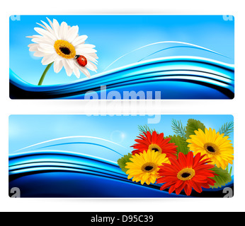 Natur-Banner mit Farbe Blumen. Vektor. Stockfoto