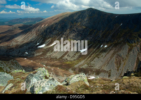 Creag ein Leth-Kalkstein, der Lurcher die Felsen und die Lairige Ghru von Sron Na Lairige, Cairngorm National Park Stockfoto